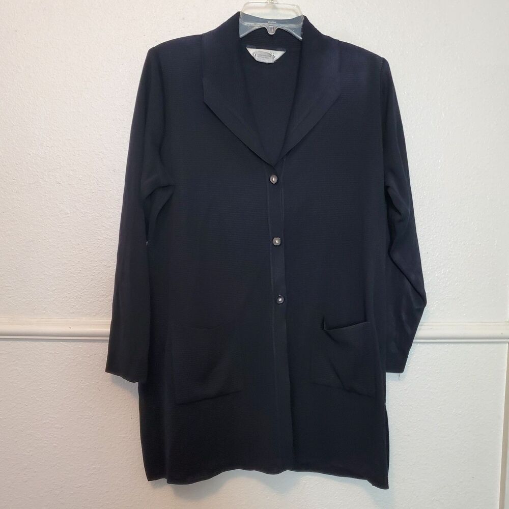Misook Women's Black 100% Acrylic Knit Long Cardigan Jacket Coat Size L Button